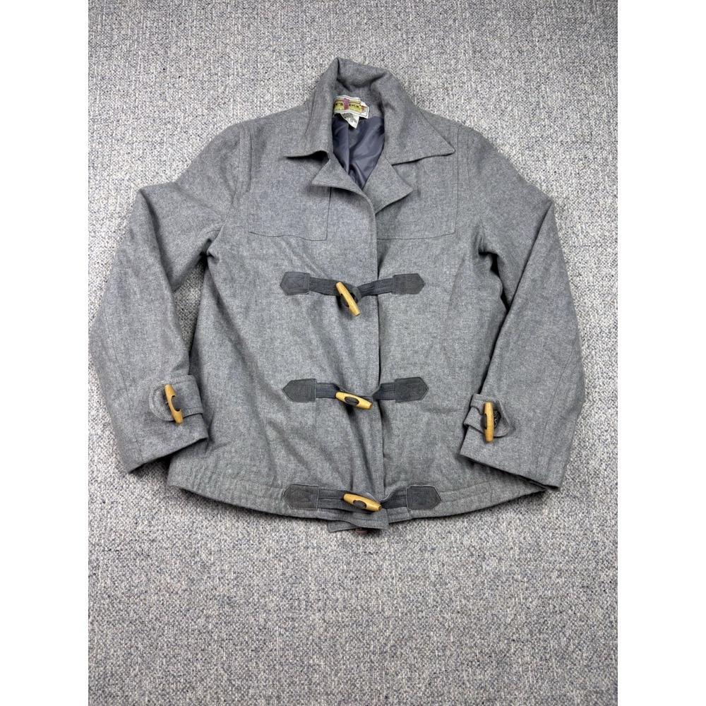 Vintage 70s It's Rich‎ Wool Toggle Coat Womens 7/8 Gray Hong Kong Made Duffle